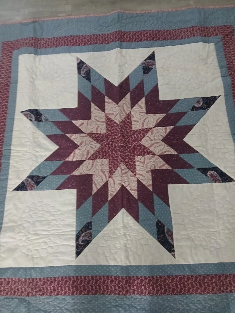 Handcrafted Star Quilt in Blue, Purple, Cream - Unbranded